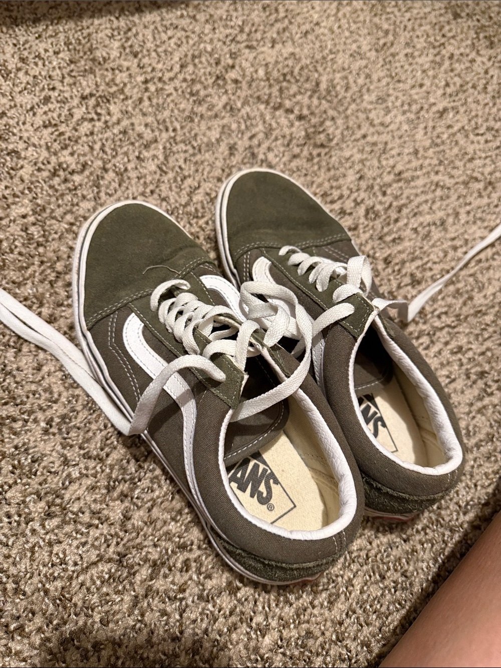 Vans Olive Green and White Old Skool Sneakers